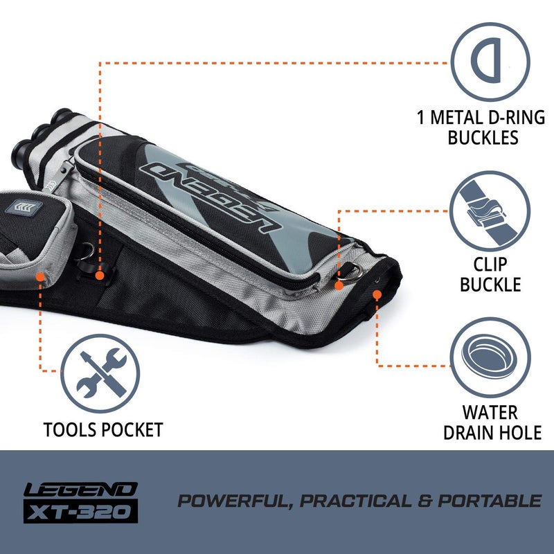 Legend XT320 Archery Quivers - Right Handed Nylon Hip Quivers with 3 Arrow Tube Cases for Target Shooting - Adjustable Waist Belt, T-Slot, Compartments for Accessories, Tools, Release Tab - Grey - Image 4